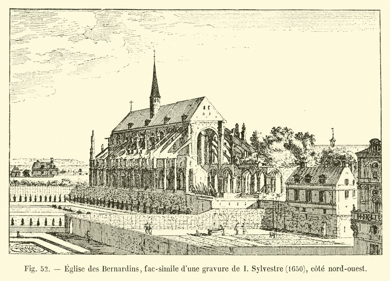 Bernardins kirke, faksimile af en gravering af I Sylvestre, 1650, nordvestkyst af French School