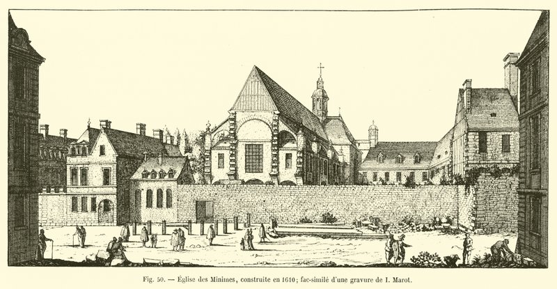 Minimes Kirke, bygget i 1610; faksimile af en gravering af I Marot af French School
