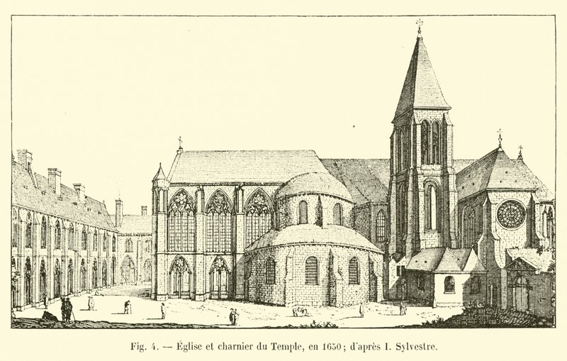 Templets kirke og kirkehus i 1650; efter I Sylvester af French School