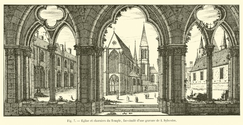 Templets kirke og massegrave, faksimile af en gravering af I Sylvestre af French School