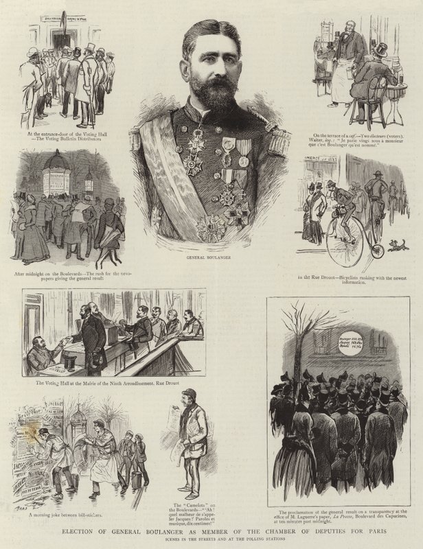 Valg af general Boulanger som medlem af Deputeretkammeret for Paris (gravering) af French School