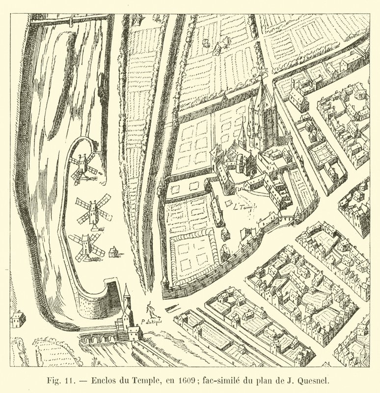 Tempelindhegning, i 1609; faksimile af J Quesnels plan af French School