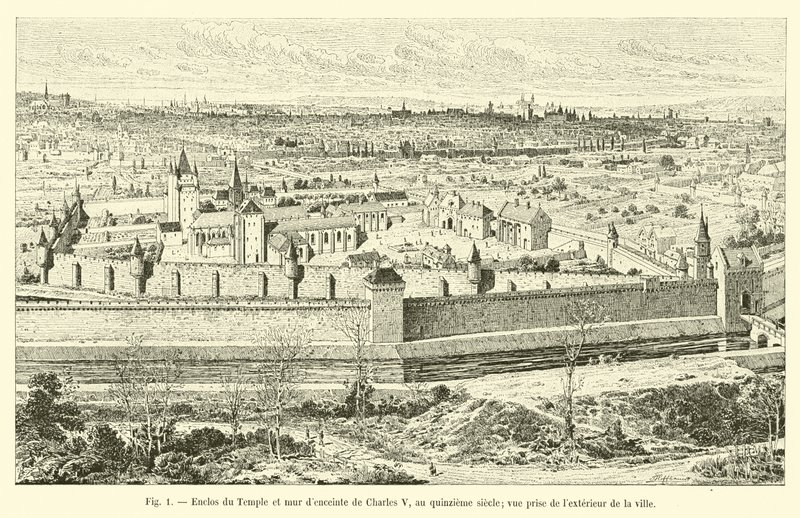 Indhegning af templet og den omgivende mur af Charles V, i det femtende århundrede; udsigt uden for byen af French School