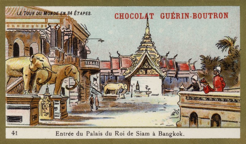 Indgangen til kongen af Siams palads i Bangkok (chromolitho) af French School