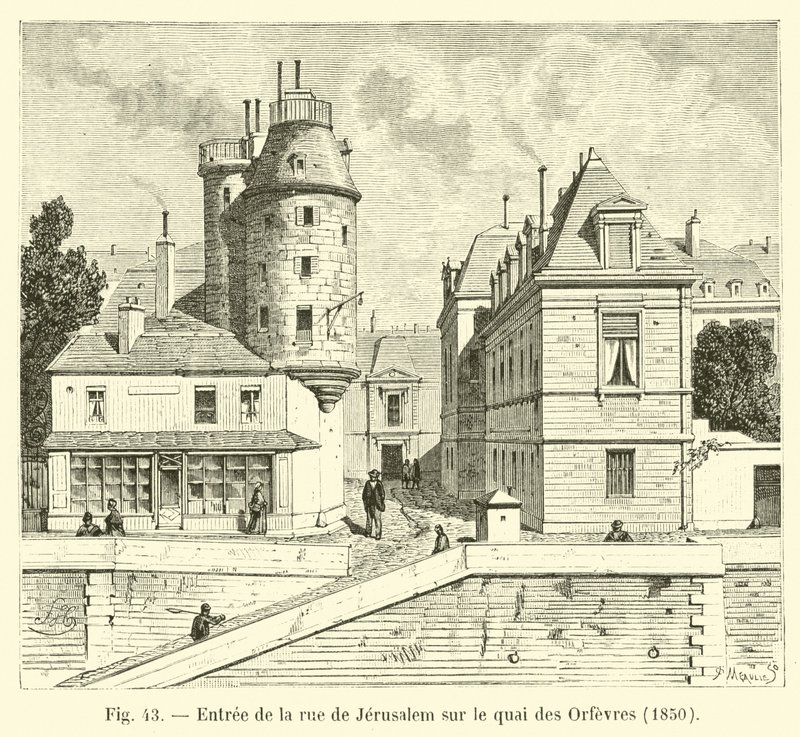 Indgang fra Rue de Jerusalem til Quai des Orfevres, 1850 af French School