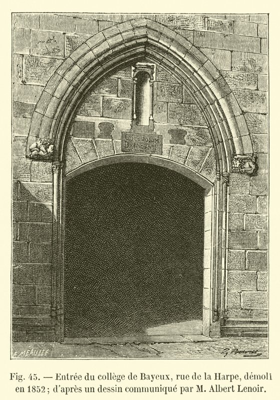 Indgang til Bayeux college, rue de la Harpe, revet ned i 1852; fra en tegning formidlet af M Albert Lenoir af French School