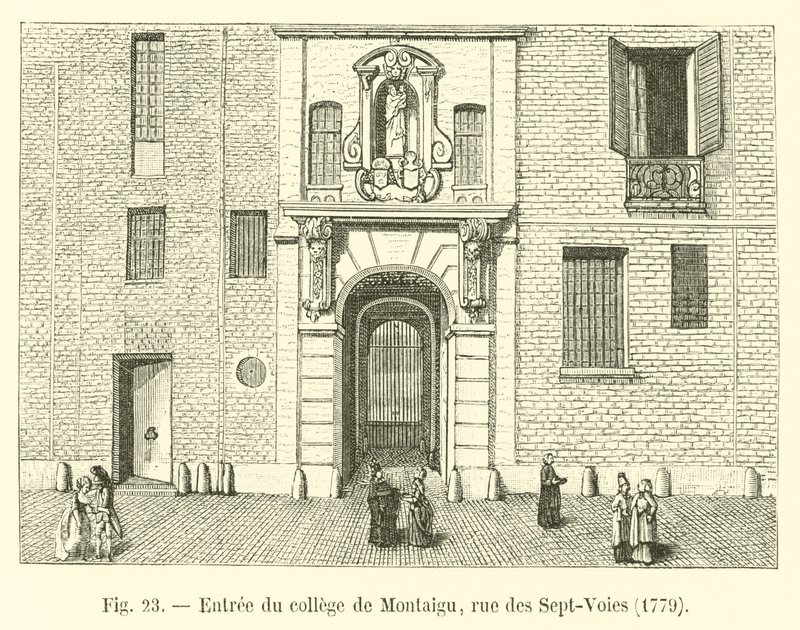 Indgang til kollegiet i Montaigu, rue des Sept-Voies, 1779 af French School