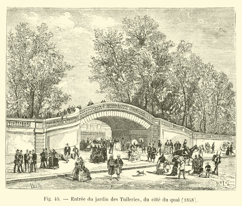 Indgang til Tuileriehaven, fra siden af ​​kajen, 1858 af French School