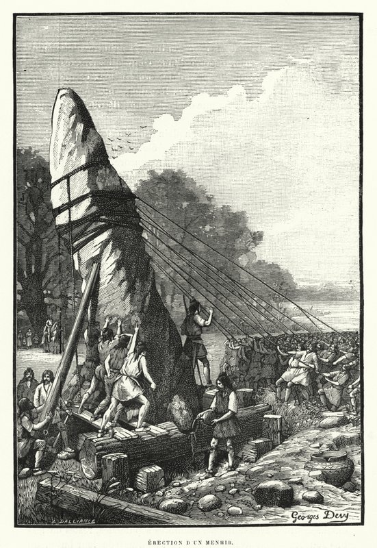 Opførelse af en menhir (gravering) af French School