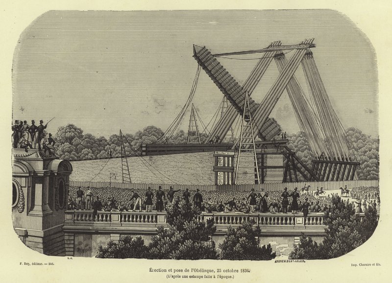 Opførelse af Luxor-obelisken, Paris, 1836 af French School