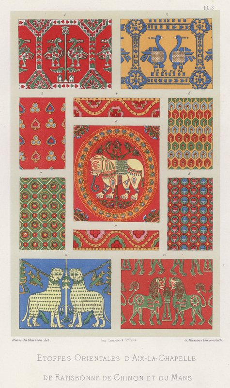 Orientalske stoffer fra Aix-la-Chapelle, Regensburg, Chinon og Le Mans (farve litho) af French School