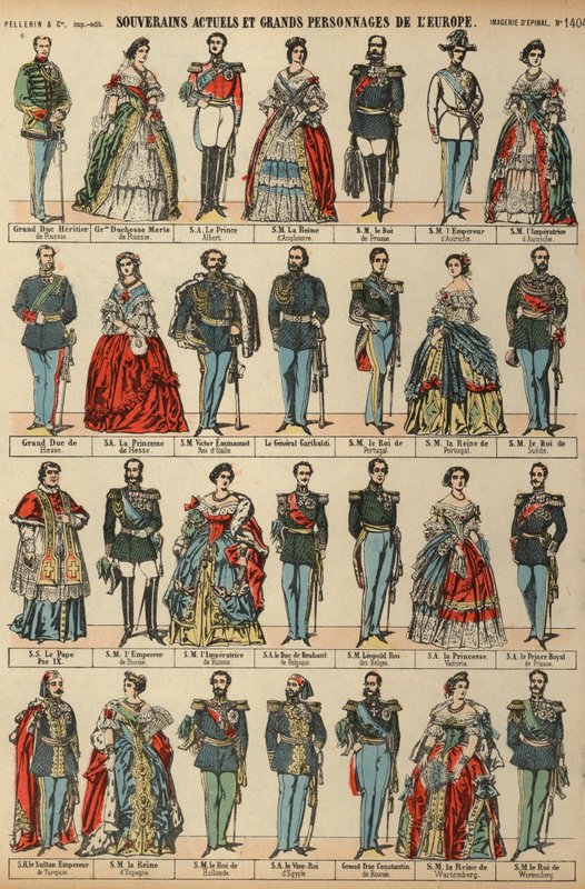 Europæiske royalty (farvet gravering) af French School