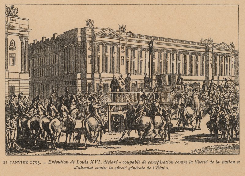 Henrettelse af kong Ludvig XVI af Frankrig, Paris, den franske revolution, 21. januar 1793 (kobberstik) af French School