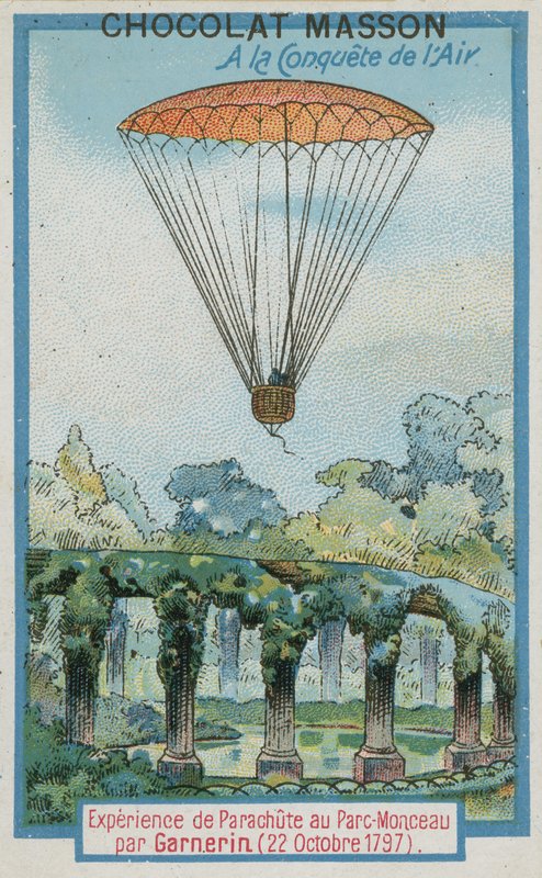 Eksperimenterer med faldskærmsudspring i Parc Monceau af Andre-Jacques Garnerin (22. oktober 1797) af French School