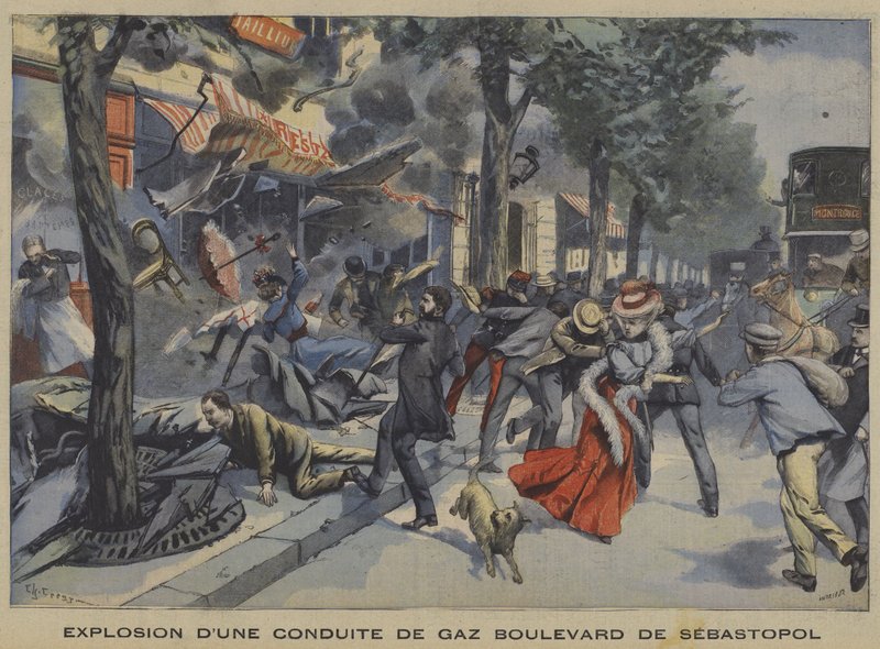 Eksplosion af en gasledning i Boulevard de Sebastopol, Paris af French School