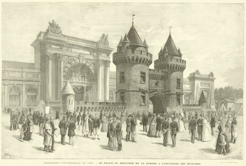 Verdensudstilling fra 1889, Krigsministeriets palads på Esplanade des Invalides (gravering) af French School
