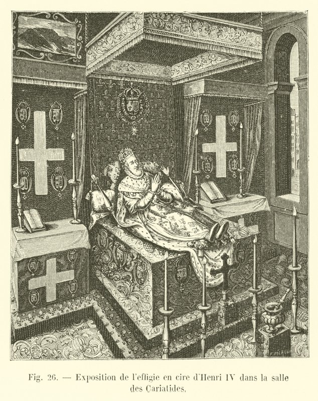 Udstilling af voksbilledet af Henri IV i Salle des Cariatides af French School