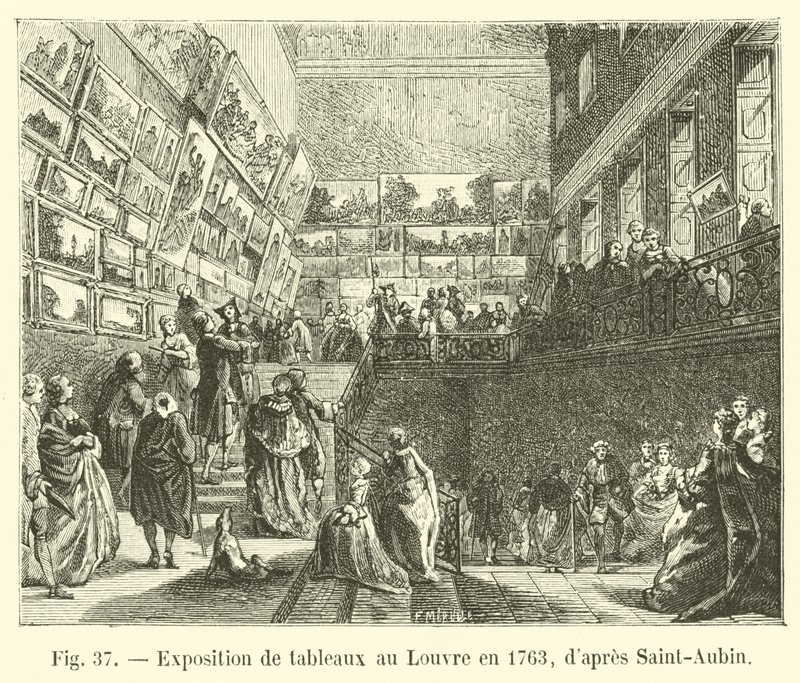 Udstilling af malerier på Louvre i 1763, efter Saint-Aubin af French School