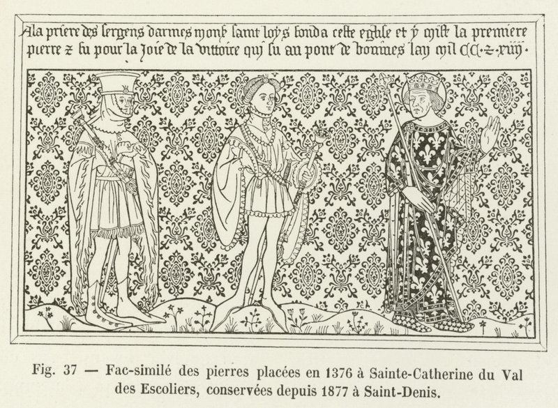 Faksimile af stenene placeret i 1376 ved Sainte-Catherine du Val des Escoliers, bevaret siden 1877 i Saint-Denis af French School