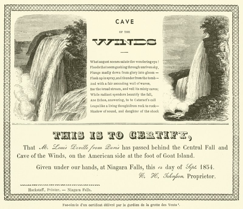Faksimile af et certifikat udstedt af vogteren af ​​Cave of the Winds (gravering) af French School