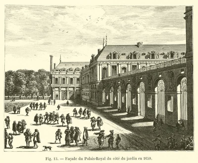 Facaden af ​​Palais-Royal på siden af ​​haven i 1650 af French School