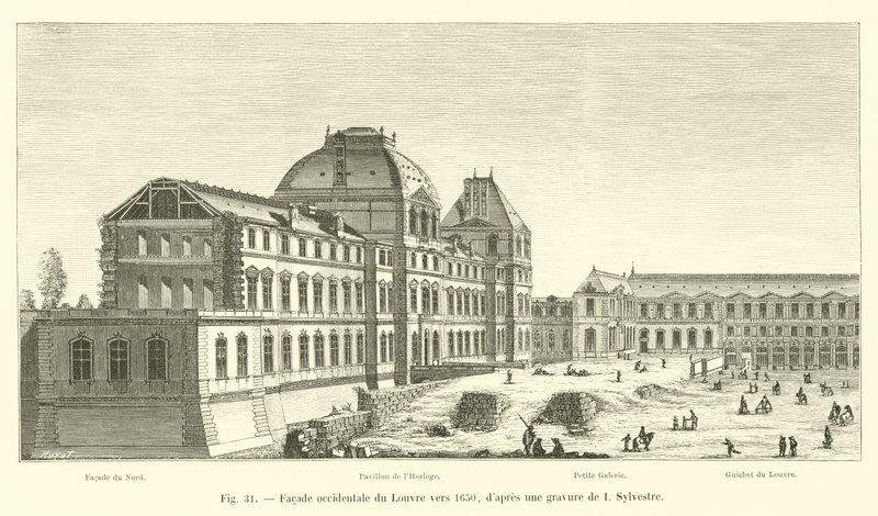 Louvres vestlige facade omkring 1650, efter en gravering af I Sylvestre af French School