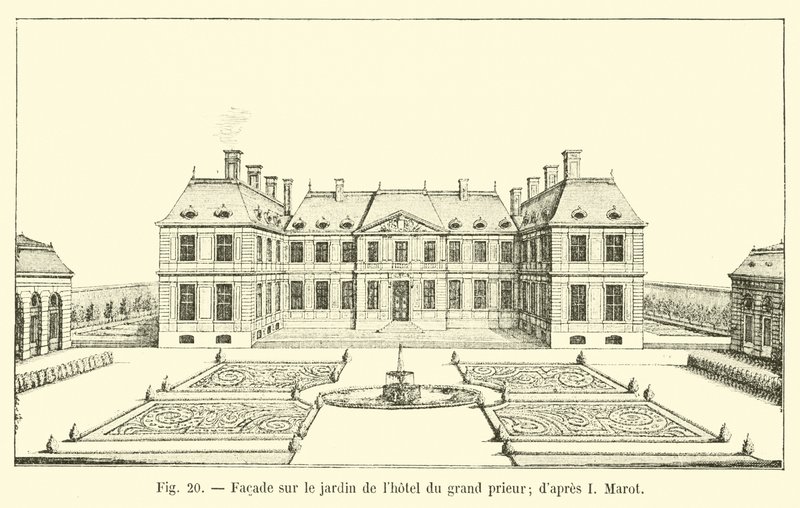 Facade på haven til Grand Priors hotel; ifølge I Marot af French School