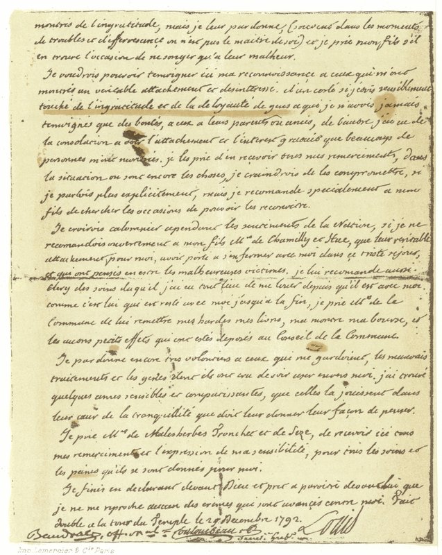 Faksimile af Louis XVI af Frankrigs testamente af French School