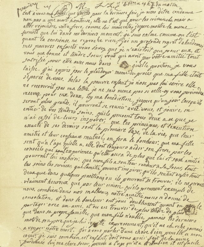 Faksimile af Marie Antoinettes testamente af French School