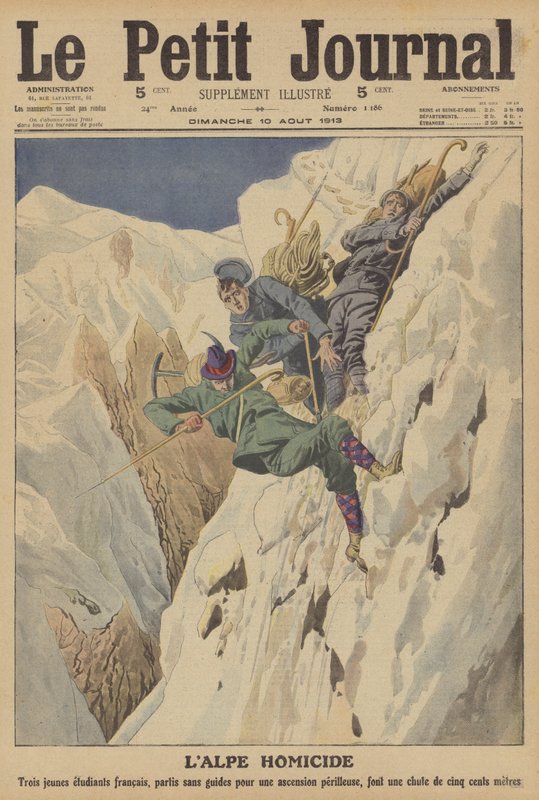 Fatal bjergbestigningsulykke i de schweiziske alper (farve litho) af French School