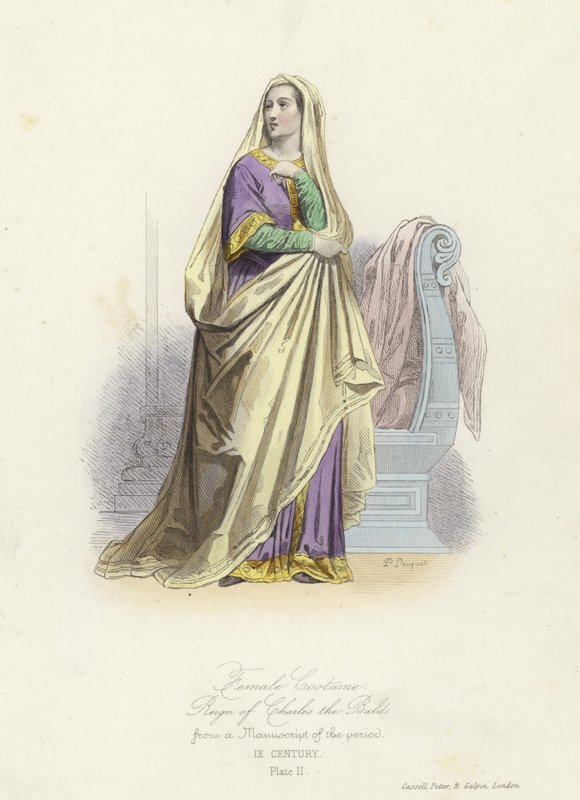 Kvindelig kostume fra Karl den Skaldedes regeringstid, kongen af Vestfrankerne af French School