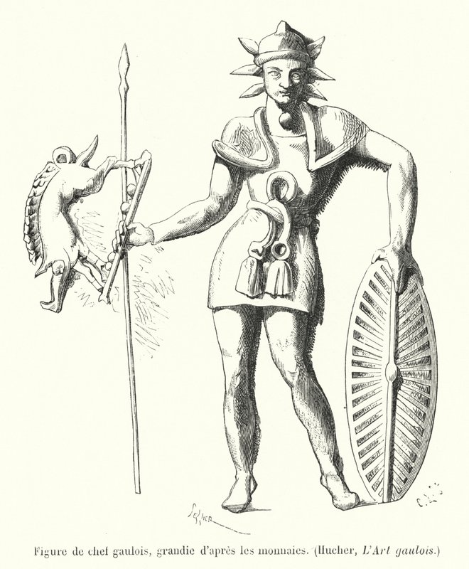 Figur af en gallisk høvding, forstørret i henhold til mønterne (gravering) af French School