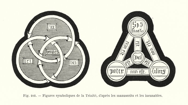 Symbolske figurer af treenigheden, fra manuskripter og inkunabler (gravering) af French School