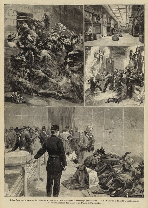 Brand ved Bazar de la Charite, Paris, 1897 af French School