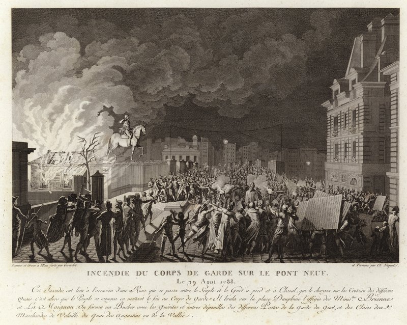Brand ved Corps du Garde på Pont Neuf i Paris af French School