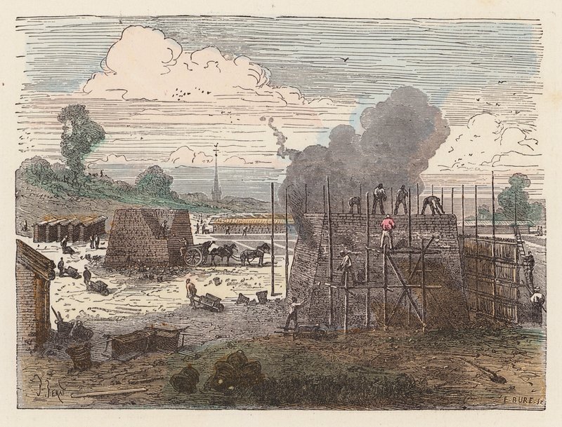 Brænde mursten (farvet gravering) af French School