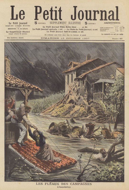 Oversvømmelser i Sydfrankrig (farve litho) af French School