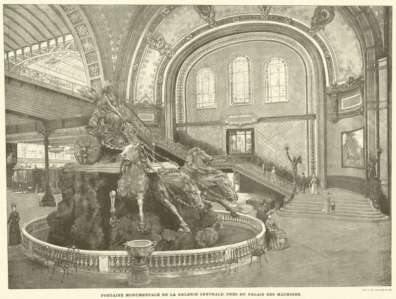 Monumental Fountain of the Central Gallery, nær Maskinpaladset (gravering) af French School