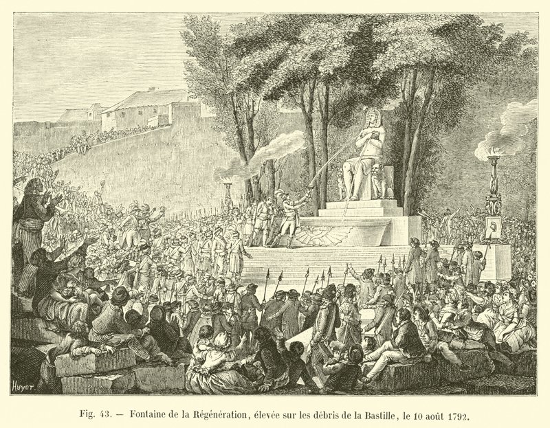 Fountain of Regeneration, rejst på resterne af Bastillen, 10. august 1792 af French School