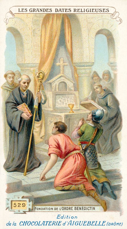 Stiftelsen af Benediktinerordenen, 529 (chromolitho) af French School