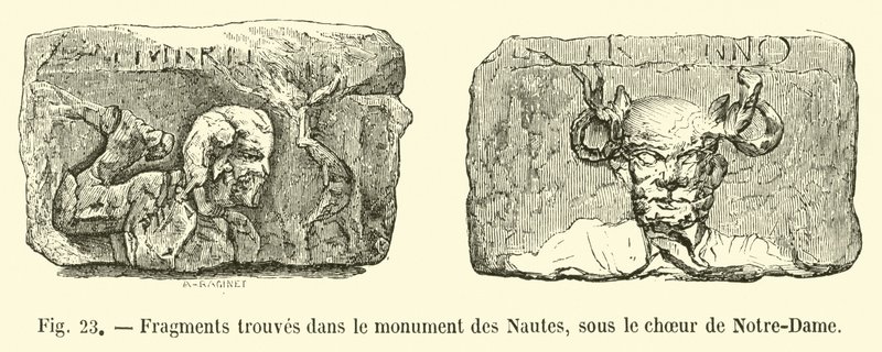 Fragmenter fundet i monumentet af Nautes, under Notre-Dames kor af French School
