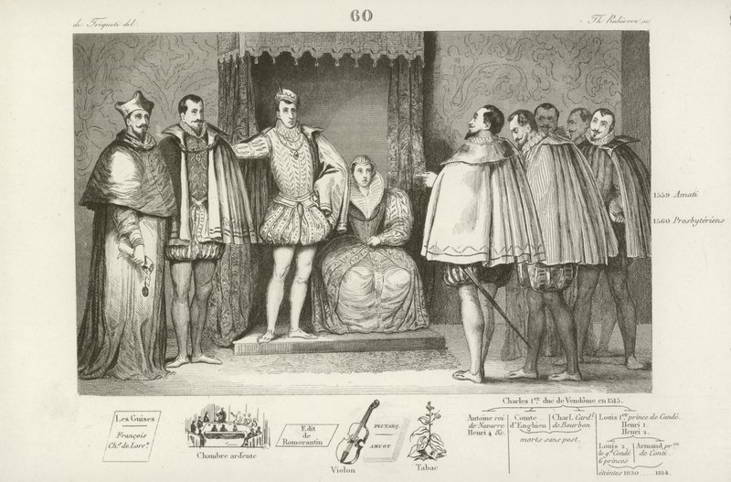 Francis II of France informing deputies of parliament that he has chosen his uncles, the Duke of Guise and Charles, Cardinal of Lorraine, to govern for him, 1559  af French School