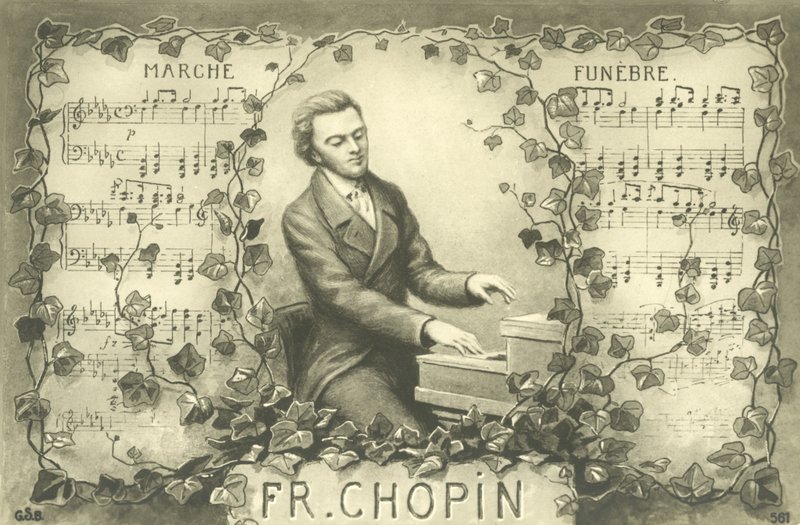 Frederic Chopin og hans begravelsesmarch (litho) af French School