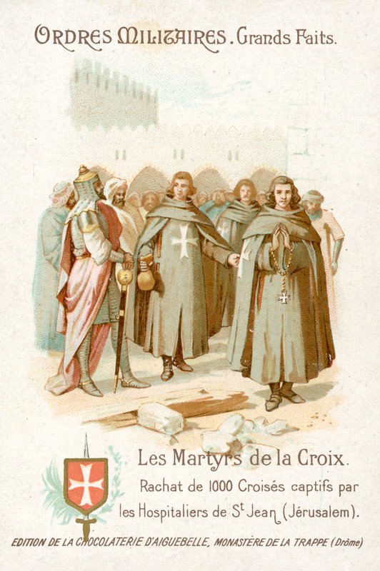 Befrielse af 1000 fangede korsfarere af Knights Hospitaller, Jerusalem (chromolitho) af French School