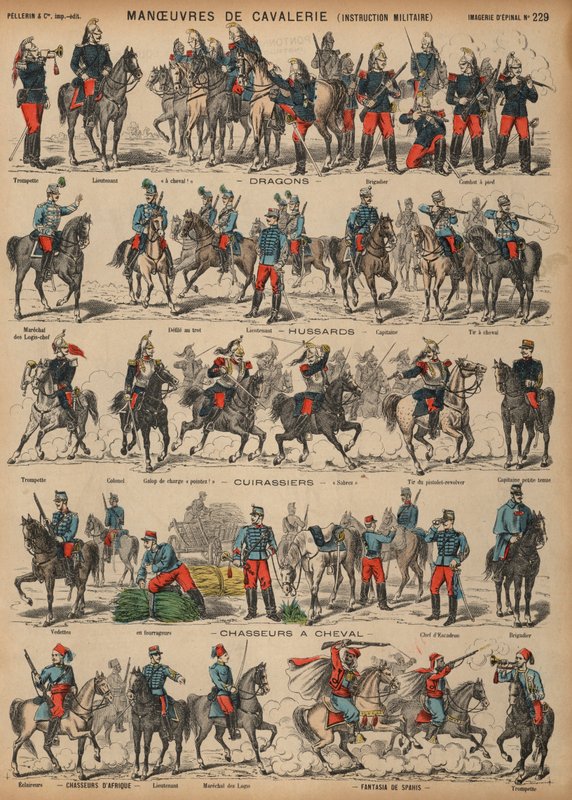 Fransk hærs kavalerimanøvrer (farvet indgravering) af French School