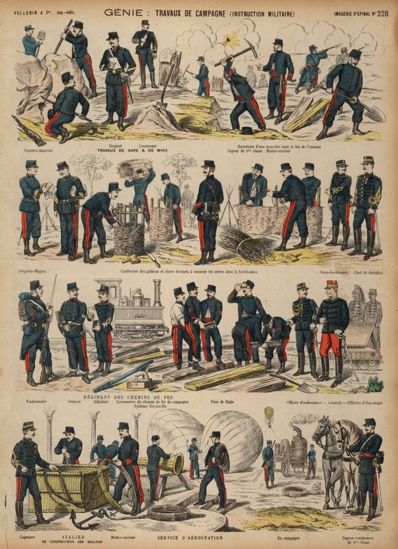 Franske hæringeniører (farvet gravering) af French School