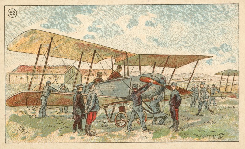 Fransk militær biplan (chromolitho) af French School