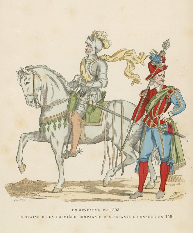French military costume, late 16th Century  af French School