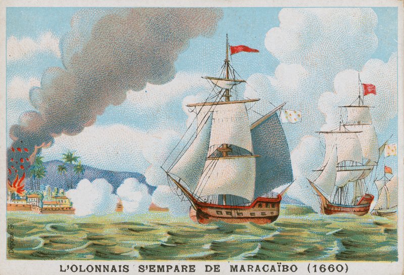Fransk pirat Francois lOlonnais angriber Maracaibo, 1660 af French School
