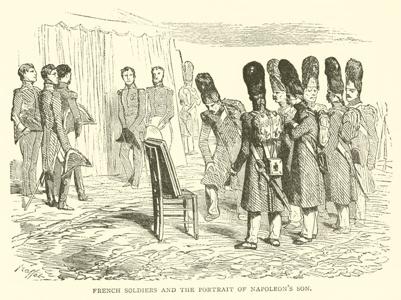 Franske soldater og portrættet af Napoleons søn (gravering) af French School